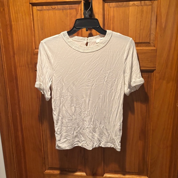 Frame Denim Crochet Trim Ribbed Short Sleeve Shirt White Small - Picture 2 of 7